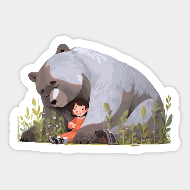 Adorable Grizzly Bear Animal Loving Cuddle Embrace Children Kid Tenderness Sticker by Cubebox